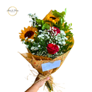 Buque 2 girassol 2 rosas vermelhas enfeitado.